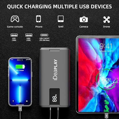 IDEAPLAY J10 Jump Starter, 2000A 12V Car Battery Jump Starter Portable for Up to 8.0L Gas and 7.0L Diesel Engine, Jump Box with Jumper Cables, Type C Fast Charging Battery Jumper with LED Flashlight