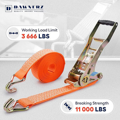 Tie Downs Ratchet Straps 2 inch X 20 ft - Heavy Duty Ratchet Strap with Double J Wire Hooks 11000 Lb Breaking Strength - Cargo Tie Down for Truck and Trailer