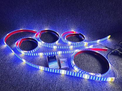 3PCS 4FT Quad Row Brightest Chasing Dream Color LED Light Strips for Making Polaris Slingshot Wheel Well Lights Car Truck Rear Hood Grille Bluetooth + Remote + Switch Control