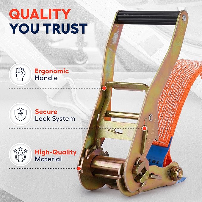 Heavy Duty Ratchet Straps 2" x 14' - 6600 Lb Breaking Strength Tie Down Straps with Double J Hooks for Trucks and Trailers