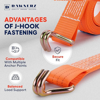 2 Inch x 20 Ft Heavy Duty Ratchet Straps - 6600 Lb Breaking Strength Tie Downs with Double J Hook for Trucks & Trailers