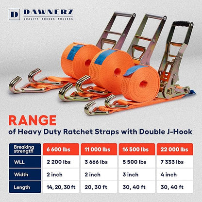 2 Inch x 20 Ft Heavy Duty Ratchet Straps - 6600 Lb Breaking Strength Tie Downs with Double J Hook for Trucks & Trailers