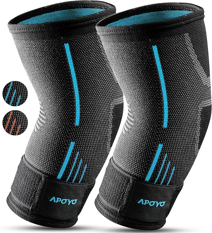 APOYO Elbow Brace for Tendonitis and Tennis Elbow, (Pair) Compression Sleeve for Arthritis, Workouts, Reduce Joint Pain During Fitness Activity (Large)