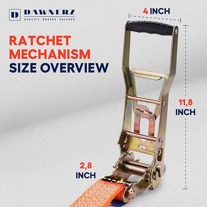 Tie Downs Ratchet Straps 2 inch X 20 ft - Heavy Duty Ratchet Strap with Double J Wire Hooks 11000 Lb Breaking Strength - Cargo Tie Down for Truck and Trailer