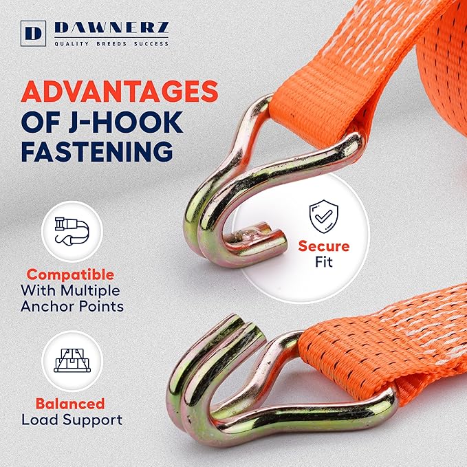 Tie Downs Ratchet Straps 2 inch X 20 ft - Heavy Duty Ratchet Strap with Double J Wire Hooks 11000 Lb Breaking Strength - Cargo Tie Down for Truck and Trailer